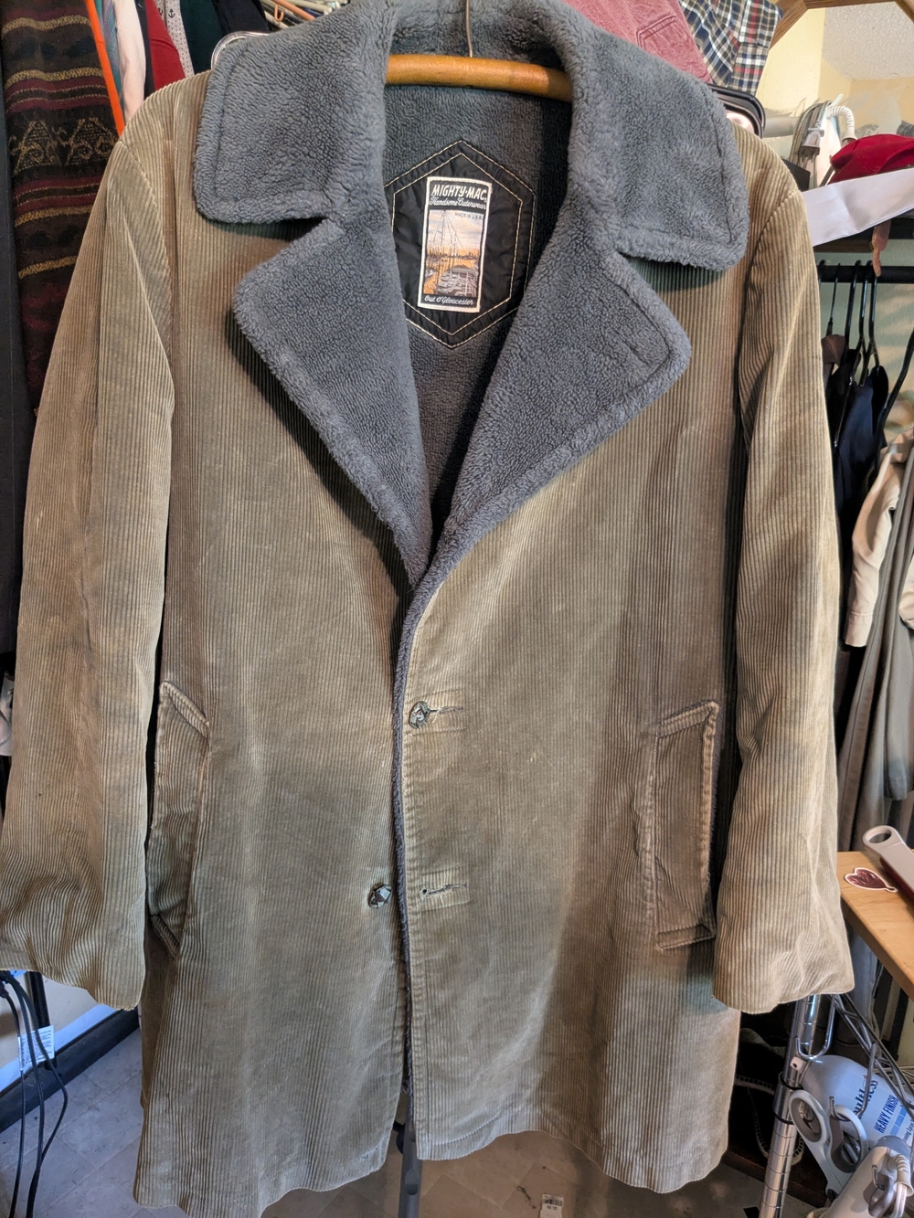 Men's Mighty-Mac Green Corduroy Shearling Coat